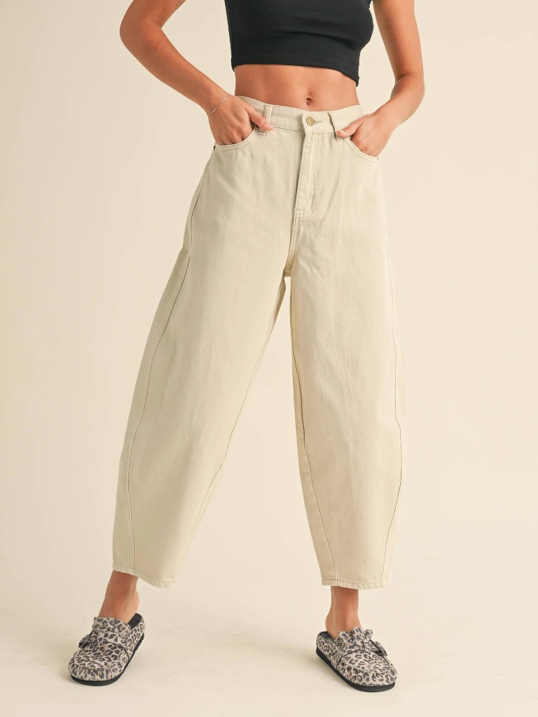 Miou Muse Beige Washed Barrel Pants Jeans
